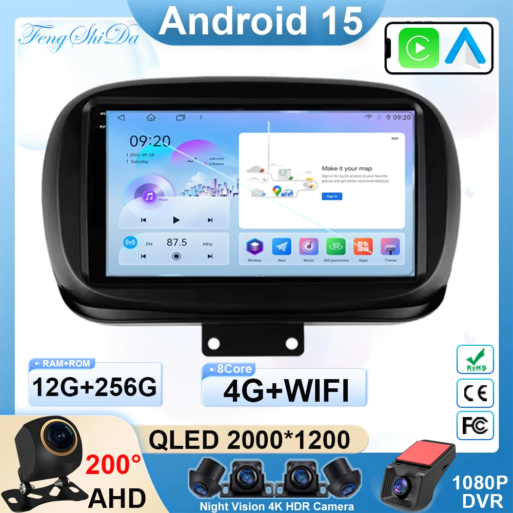 

Беспроводное автомобильное радио для Fiat 500X 2014-2020, навигация, GPS Carplay, стерео, Android, авто, мультимедийный плеер, 5G, Wi-Fi, DVD, Bluetooth