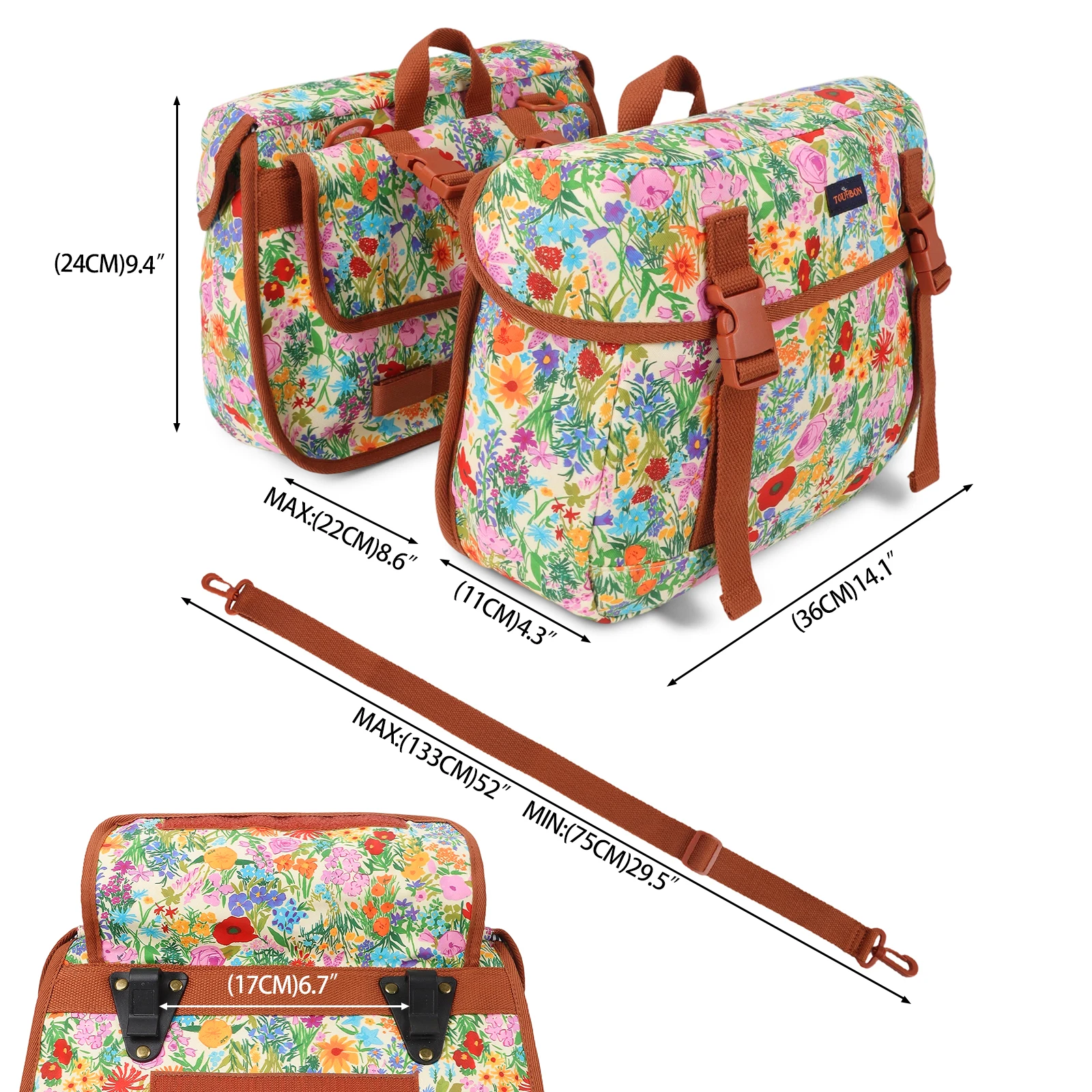 Tourbon Twins Bike Panniers 2-in-1 Convertible Nylon Bicycle Pannier Bags with Shoulder Strap Detachable as Crossbody Sling Bag