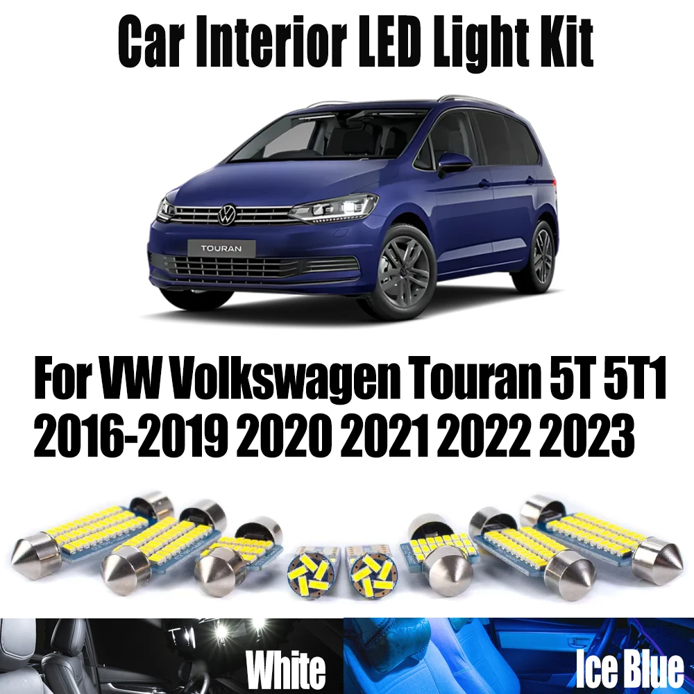 

13Pcs Canbu For VW Volkswagen Touran 5T 5T1 2016- 2021 2022 2023 LED Interior Map Dome Trunk Light Kit Car Vanity Mirror Bulbs