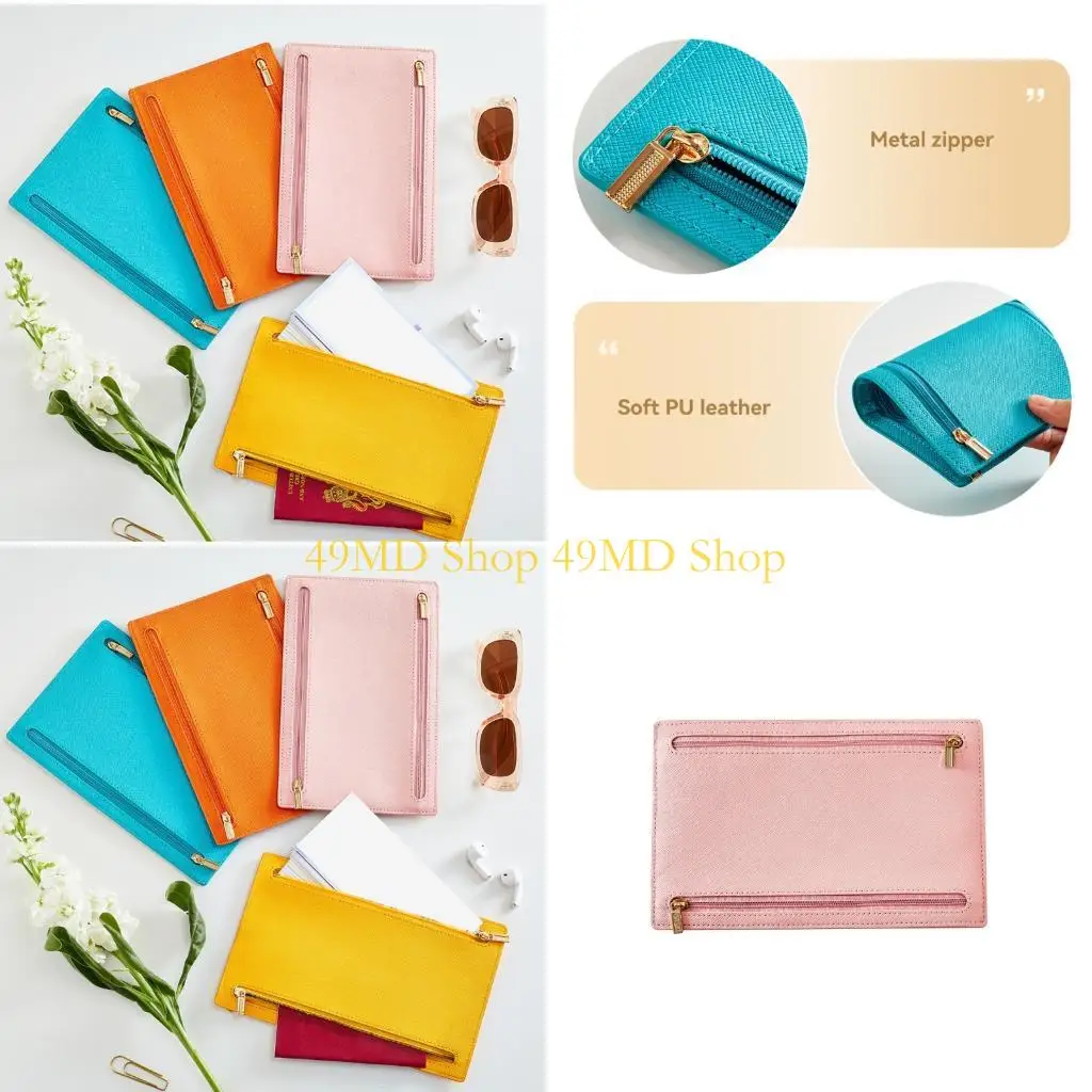 

49MD Тонкий дорожный кошелек для паспорта с безопасными молниями, мягкая искусственная кожа, несколько карманов для карт, размер