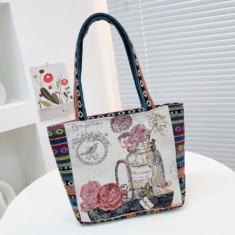 Fashion Embroidery Pattern Canvas Casual Large Capacity Women's Shoulder Bags 2024 New Hot Sale Versatile Crossbody Bag