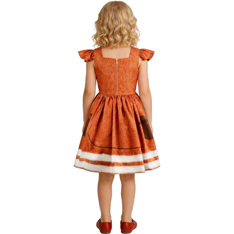 Cute Cartoon Beaver Cosplay Costume Flying Sleeve Ball Gown Dress The Beaver Project Children's Day Party Role Playing Outfits