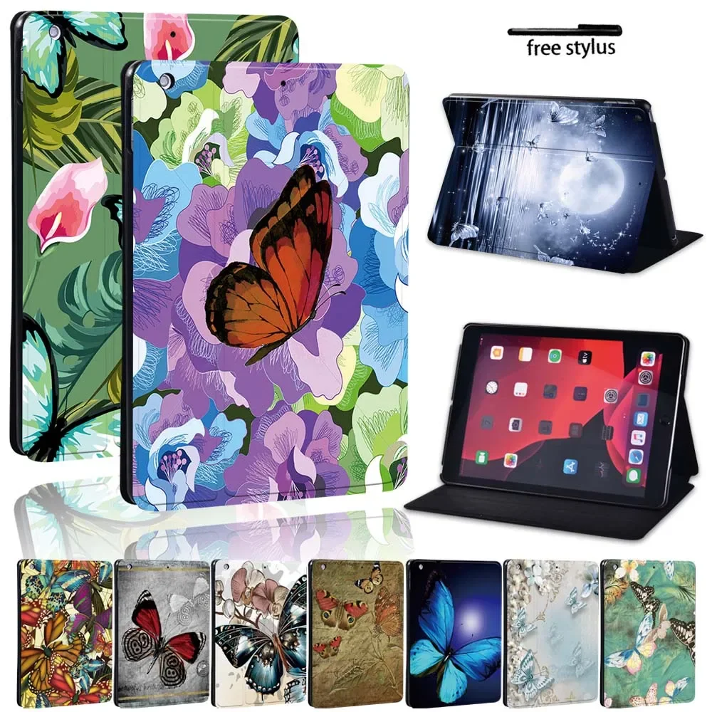 

Case For Apple Ipad 8 2020 8th Generation -Butterfly PU Leather Stand Tablet Dustproof Foldable Protective Cover Case+ Stylus