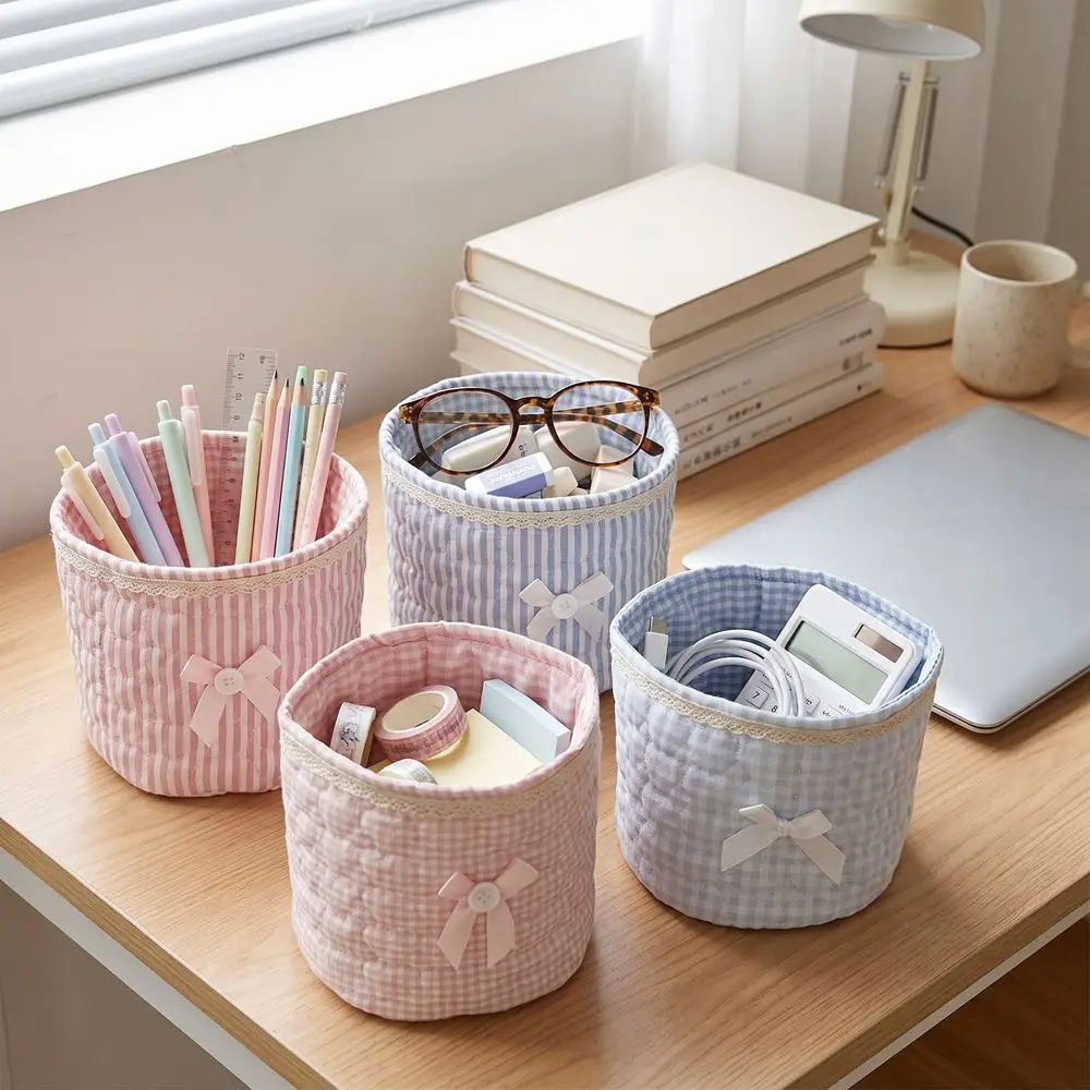 Essentials Multi-Purpose Storage Basket Quilting Cotton Heart Storage Bag Practical Cute Desk Organizing Bag School&office
