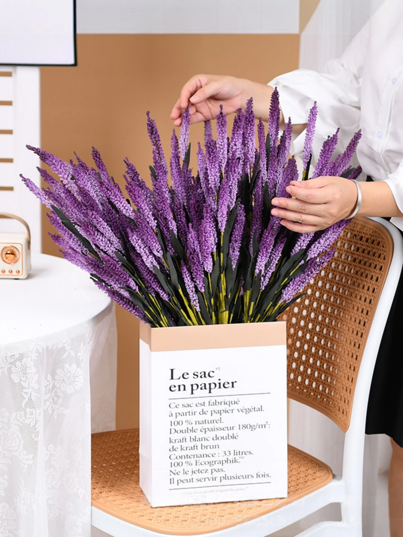 Künstlicher Lavendelstrauß, lila Kunstblumen für Haus, Garten, Hochzeitsdekoration, Valentinstag, Geburtstag, Abschlussgeschenk, Vasenfüller – Detail 3