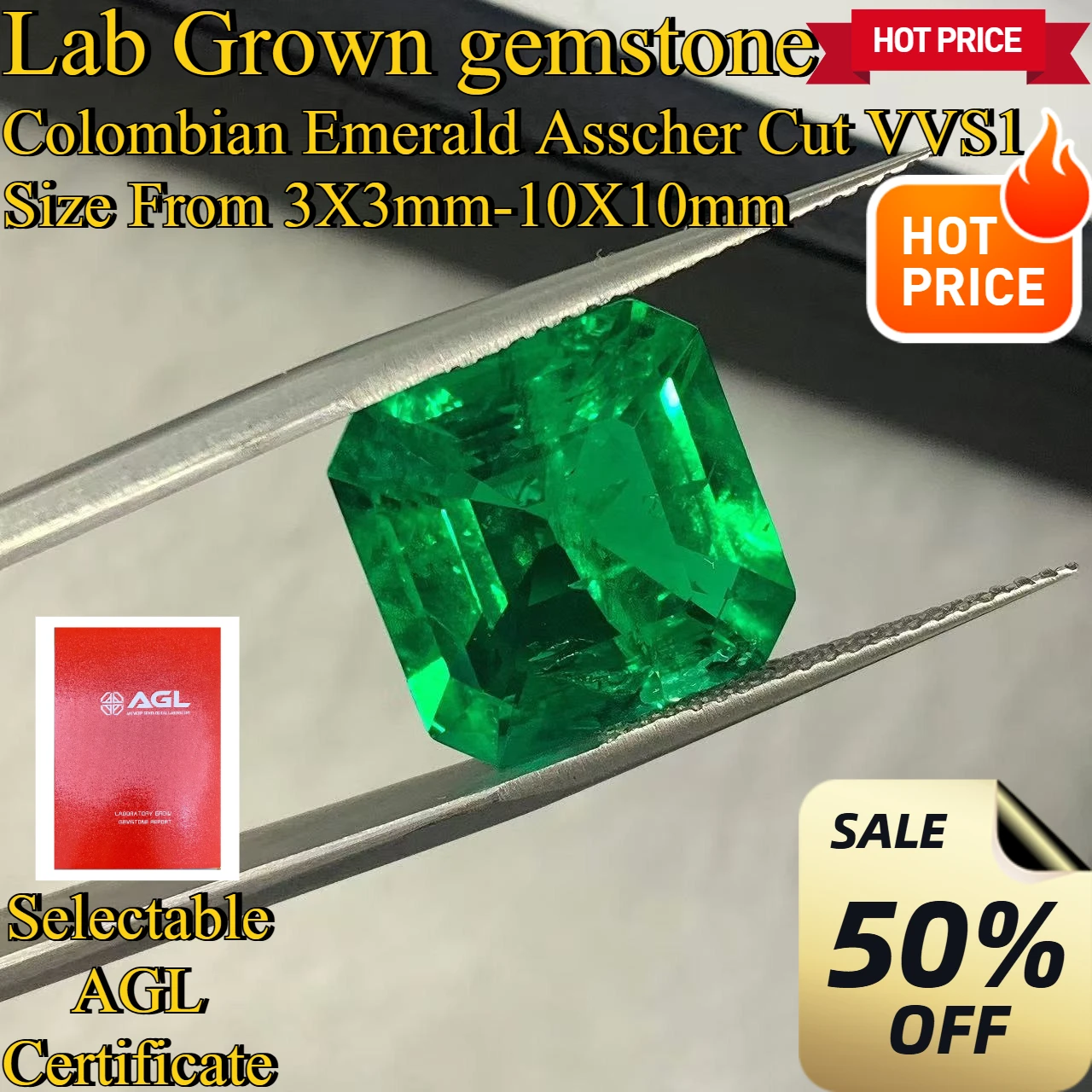 

Colombian Emerald Asscher Cut Lab Grown gemstone Available Hydrothermal Hand-cutting With Certificate For Jewelry Diy Making