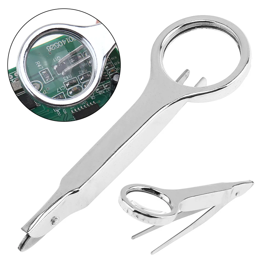 

10X 25mm Stainless Steel + Acrylic Optical Lenses Handheld Portable Magnifier with Tweezers for Identification and reading Tools