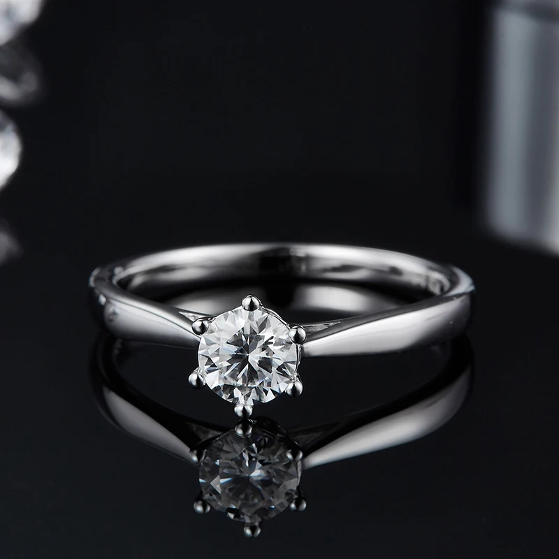 خاتم زفاف ماسي بستة شقوق للنساء، مصنوع من الفضة الإسترلينية عيار 925، خاتم ألماس على شكل حرف D سعة 0.5 قيراط، مع cer #3