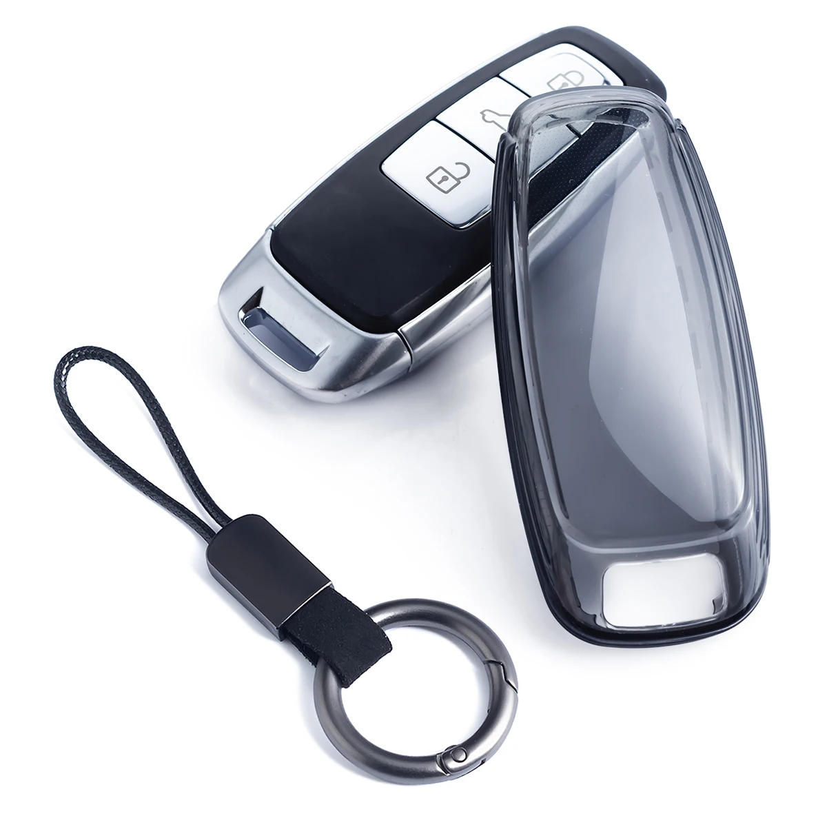 Capa fina para chave de carro inteligente, chaveiro para audi a3 a6 a7 a8 q4 e-tron q7 q8 s3 s6 s7 s8 preto transparente