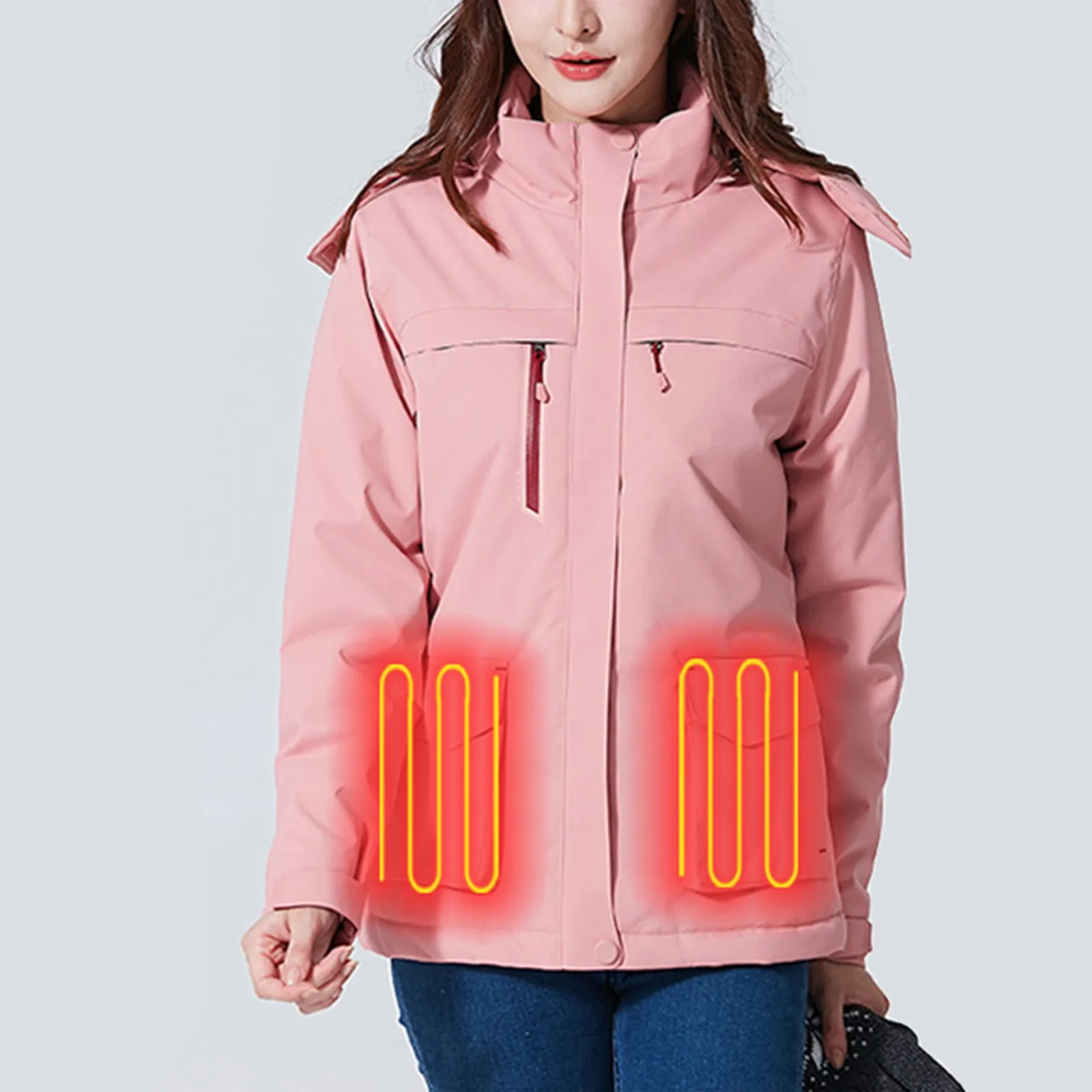 Zone 3 Smart Heating Jacket Women Winter Waterproof And Windproof Outerwears New Electric Heating Suit Solid Color Hooded Coats