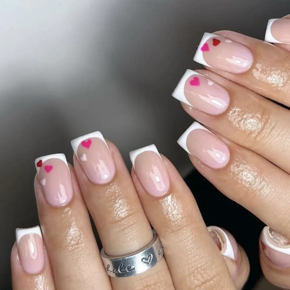 أظافر صناعية جديدة لعيد الحب، أظافر صناعية مربعة اللوز الفرنسي، غطاء كامل قابل للفصل، أطراف أظافر للنساء والفتيات #1