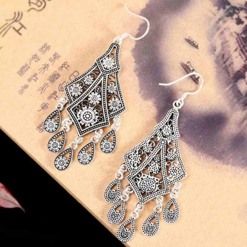 BOCAI S925 Sterling Silver Earrings for Women New Fashion Small Flower Jewelry Pure Argentum Tassel Ear Drop Jewelry Wholesale