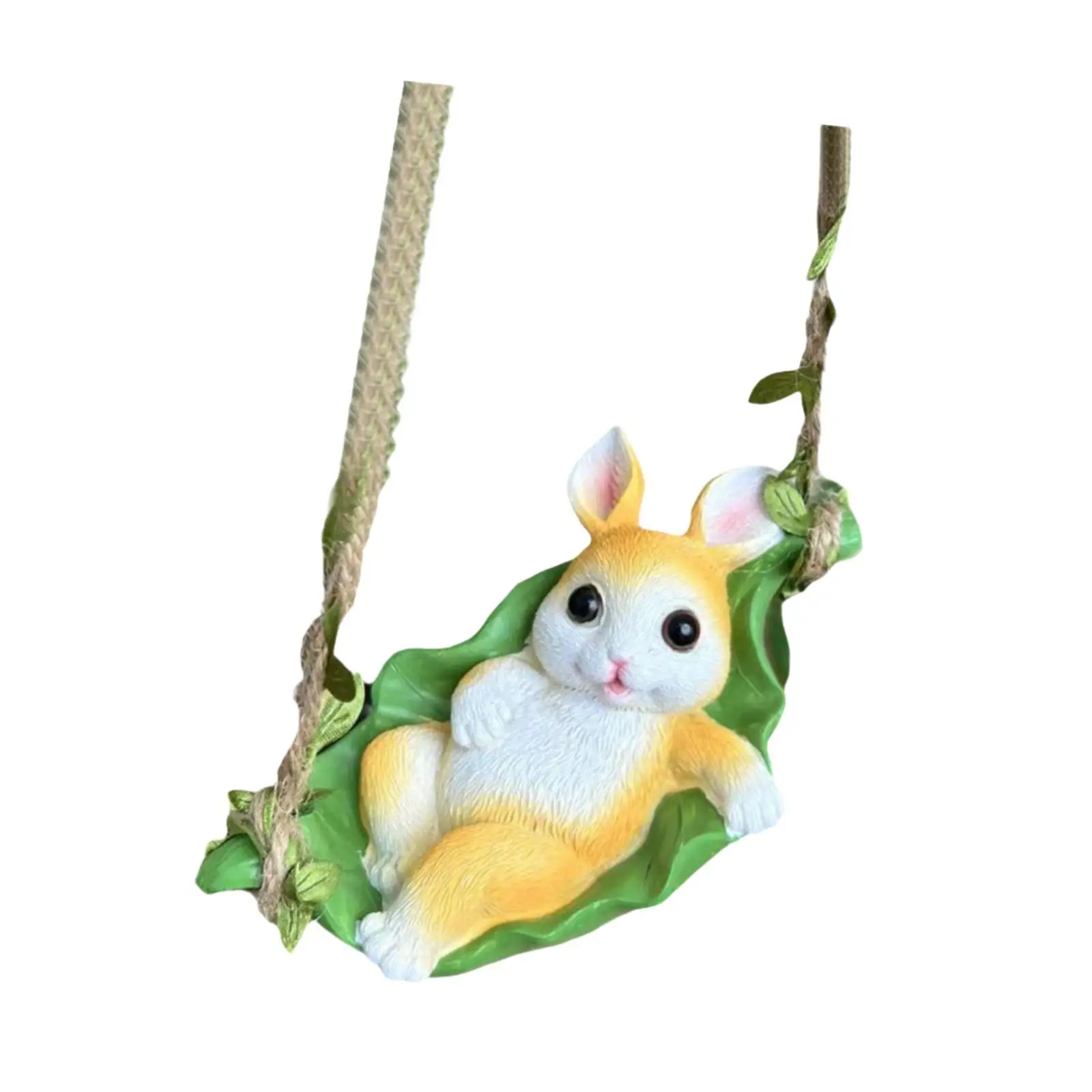 Resin Swinging Rabbit Statue Swing Garden Rabbit Statue Crafts Ornament Miniature Swinging Bunny Sculpture for Office Patio