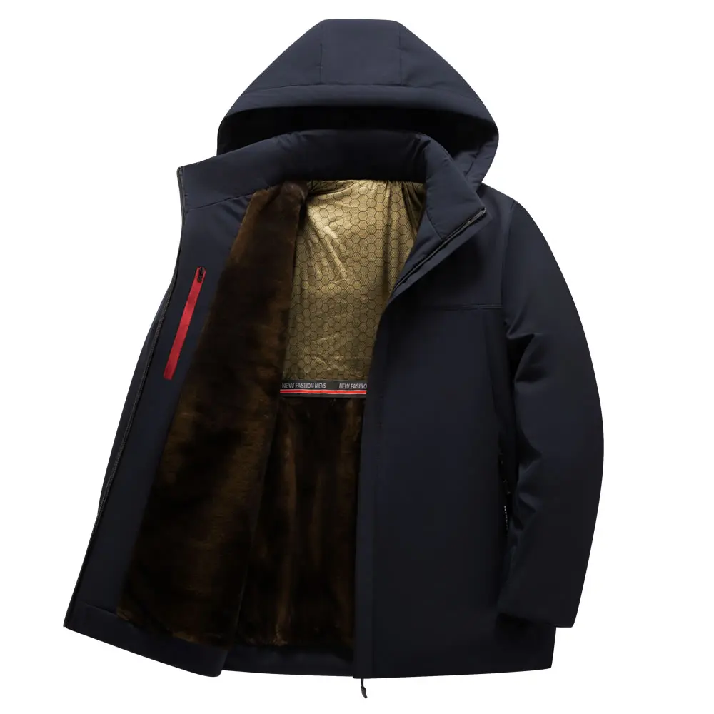 Winter Men's Business Casual Fleece Jacket with Black Gold Graphene Lining, Large Size, Loose Fit, Warm and Thick