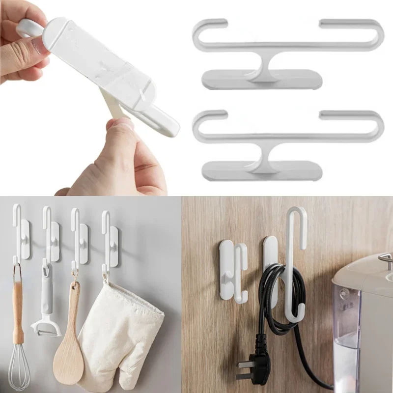 Creative 4pcs Double Head Storage Rack Kitchen Bedroom Bathroom No Punching Hook Set Small Item Finishing Holder