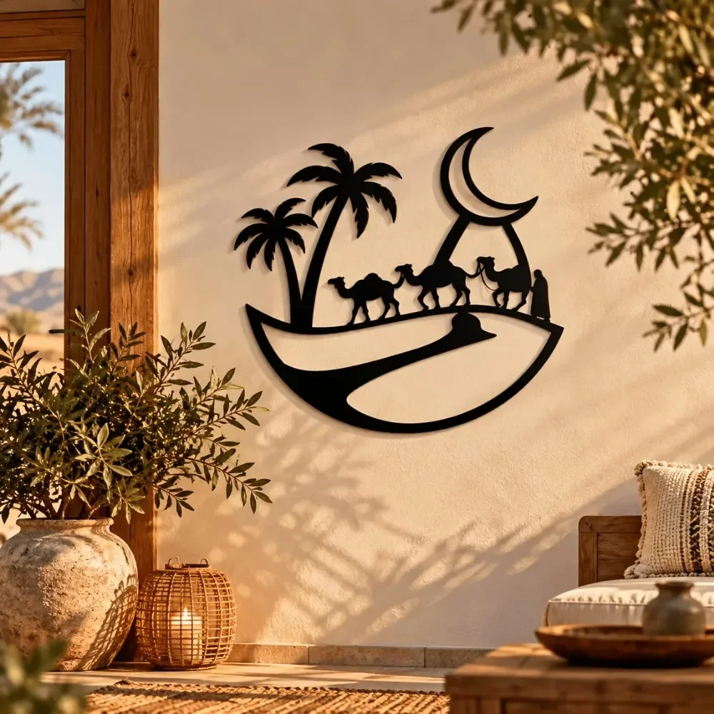 CIFBUY Metal Wall Art Camel Caravan Desert Iron Rustic Vintage Hanging Plaque Indoor Living Room Gift