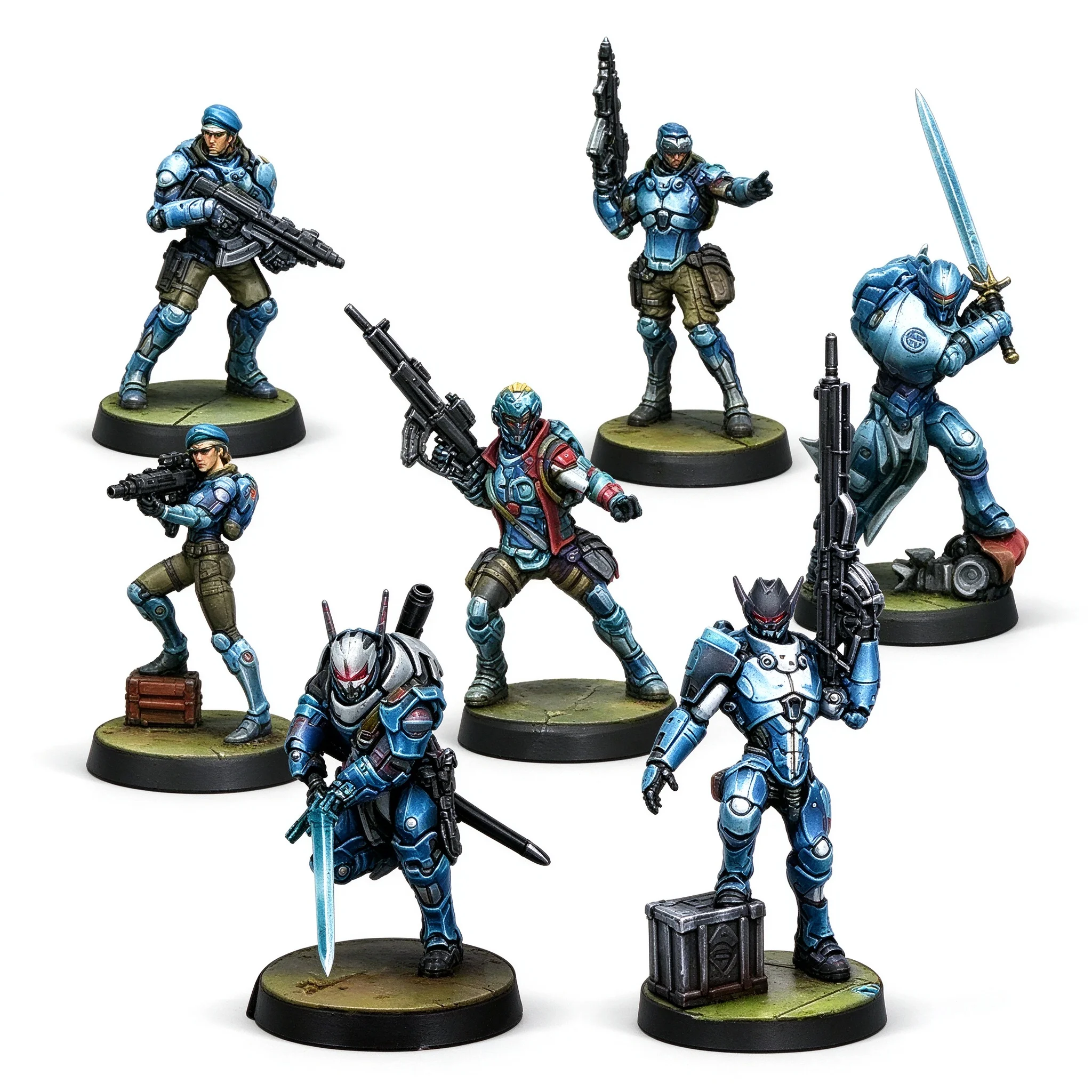 Blue White Legionnaires Resin GK Kit 7-Figure Set, Space Troopers, Unpainted Unassembled, Includes Base