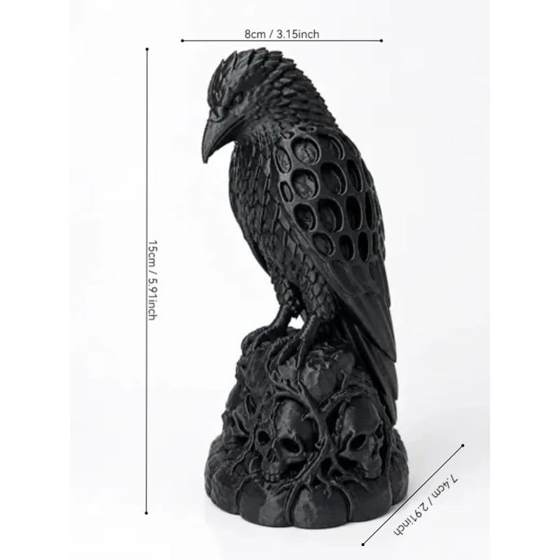 Dark Undead Raven Ornament Hollow Wing Skull Perch Raven Sculpture Vintage Desktop Decoration Crafts