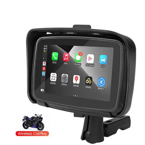 JIUYIN 5인치 오토바이 무선 Apple Carplay 및 안드로이드 자동 네비게이션 GPS - IPX7 방수 듀얼 블루투스 디스플레이 20 5.0 인치 자동차 오토바이 Carplay 안드로이드 자동 GPS 네비게이션 휴대용 GPS 오토바이 IPX7 방수 FM 블루투스