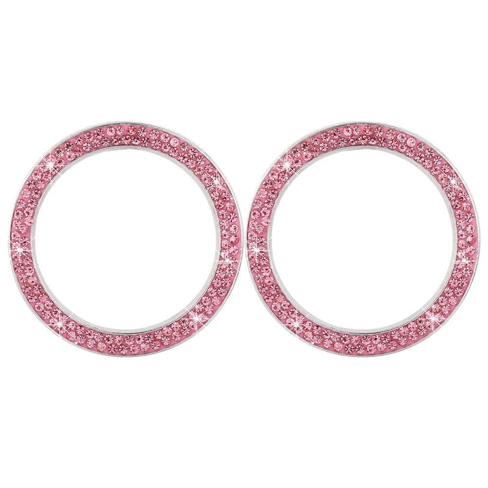 

2pcs Car Ignition Button Decorative Ring Rhinestone Bling Sticker Engine Start Ring Pink Easy Install Replacement Car Engine