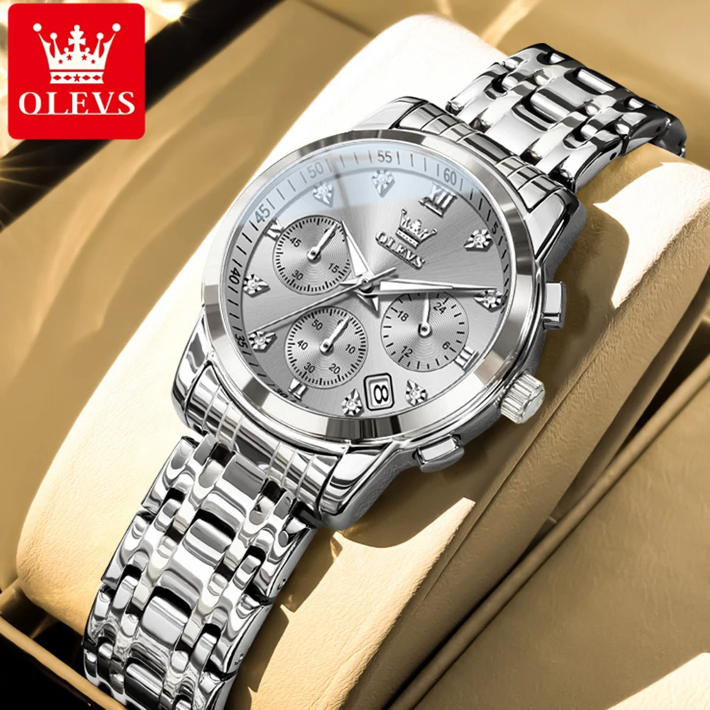 

OLEVS женские часы 2858l элегантные модные оригинальные кварцевые часы для мужчин водостойкие светящиеся хронограф из нержавеющей стали дата