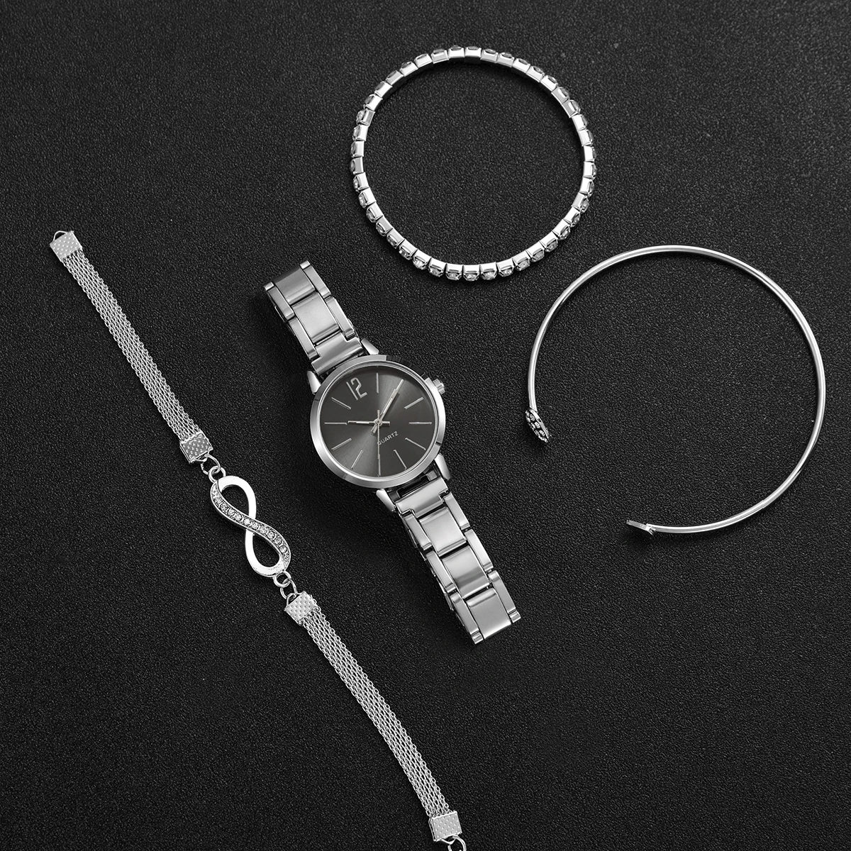 4 قطع أزياء العربية الهاتفي النساء الساعات عارضة السيدات كوارتز ساعة اليد حجر الراين أساور مجموعة Reloj Mujer (بدون صندوق) #4