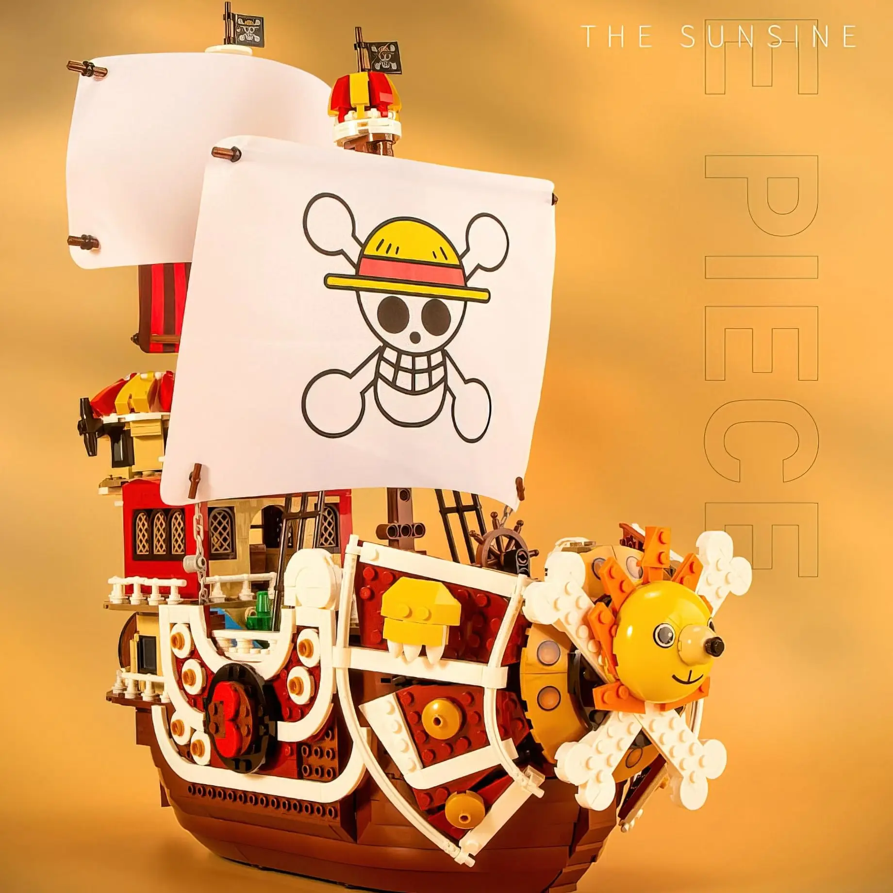 1484PCS Anime Thousand Sunny Ship Building Block Model MOC Pirate Boat Building Set With LED Light and Figures Gift for Kid Toys