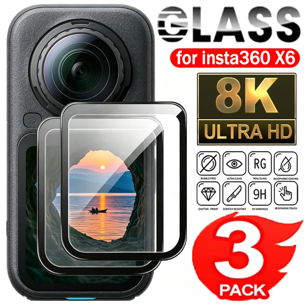 3-1Pcs Tempered Glass Full Coverage Protective Films for Insta360 X6 Camera Screen Protector Anti-Scratch Glass Adhesive Film