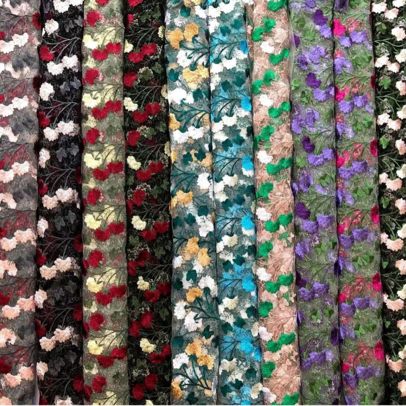 Explosive Fireworks Embroidery Fabric DIY Material Multi Color Qipao Children\'s Clothing Dress Two-color Mesh Fabric By Yard