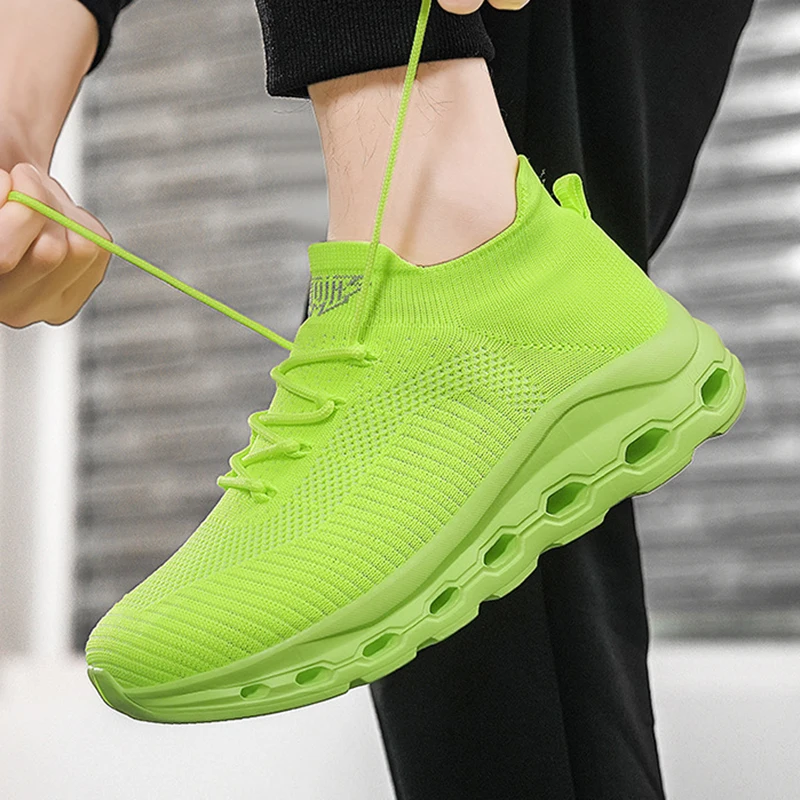 Mesh Platform Sneakers Thick Sole Breathable Casual Shoes Men Sneakers Knitting Socks Sneakers White Tennis Shoes Big Size 36-47