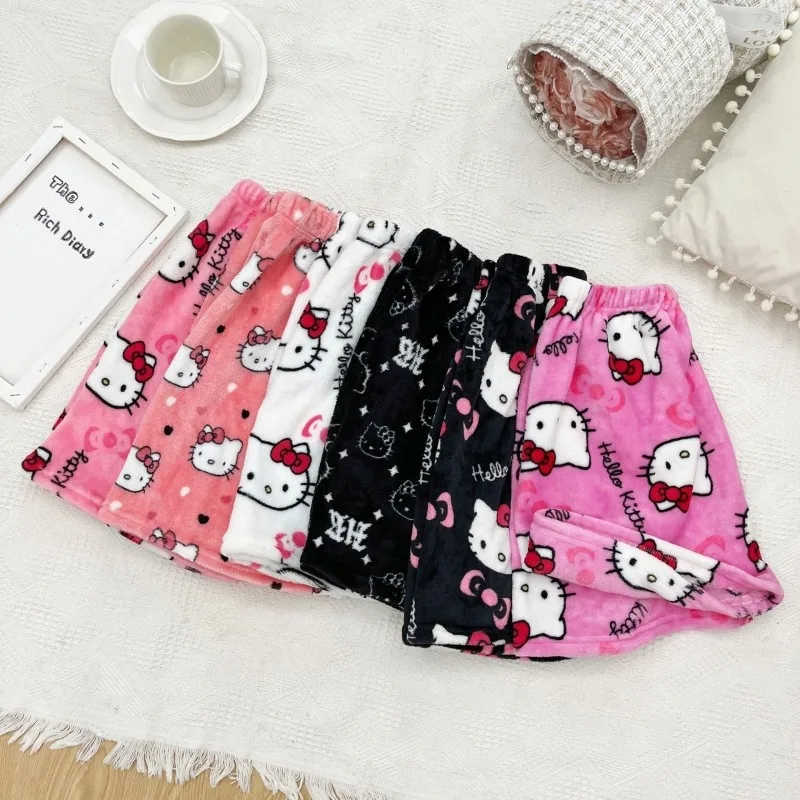 2024 New Sanrio Hello Kitty Summer Athletic Shorts Pants Kawaii Y2K Flannel Ladies Winter Pajama Pants Girl Gift Women Home Pant