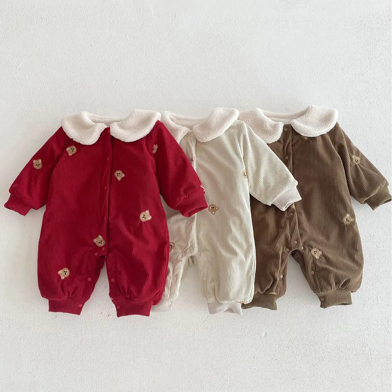 Angoubebe 555H200 2023 New Winter Infant Baby Unisex Corduroy Teddy Bear Embroidery Romper Wholesale