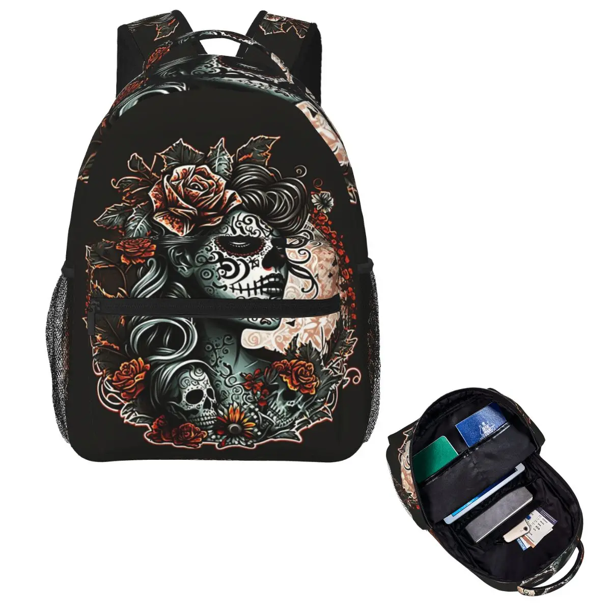 Alexander Gothic Las Elegantes Girls Day Of Dead Skull Student Backpack Travel Daypack for Boys Girls Fashion Shoulder Bags