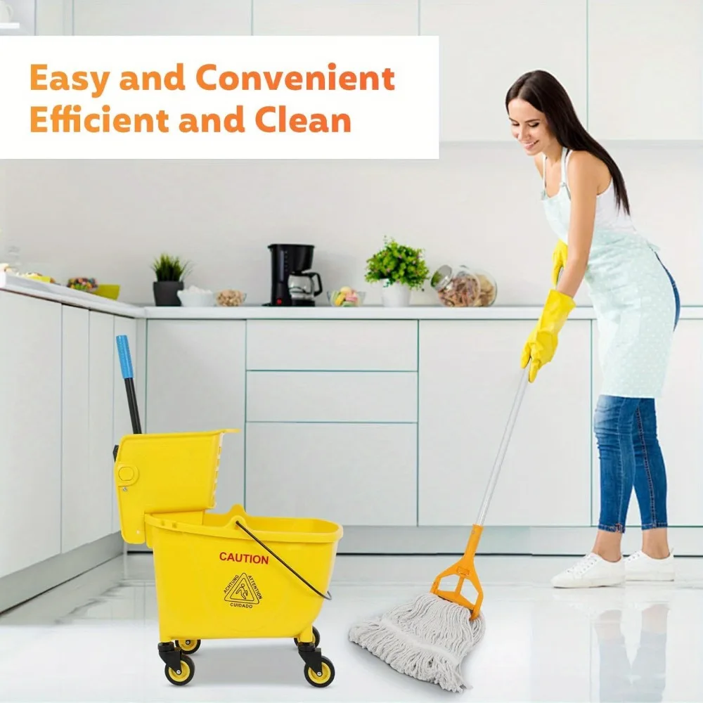 

Dollate Commercial Mop and Bucket Set on Wheels, Side Press Wringer Combo 35-Quart Mop Bucket, Stable Mop Bucket with Wringer, Industrial Mop Bucket Separate Dirty Water