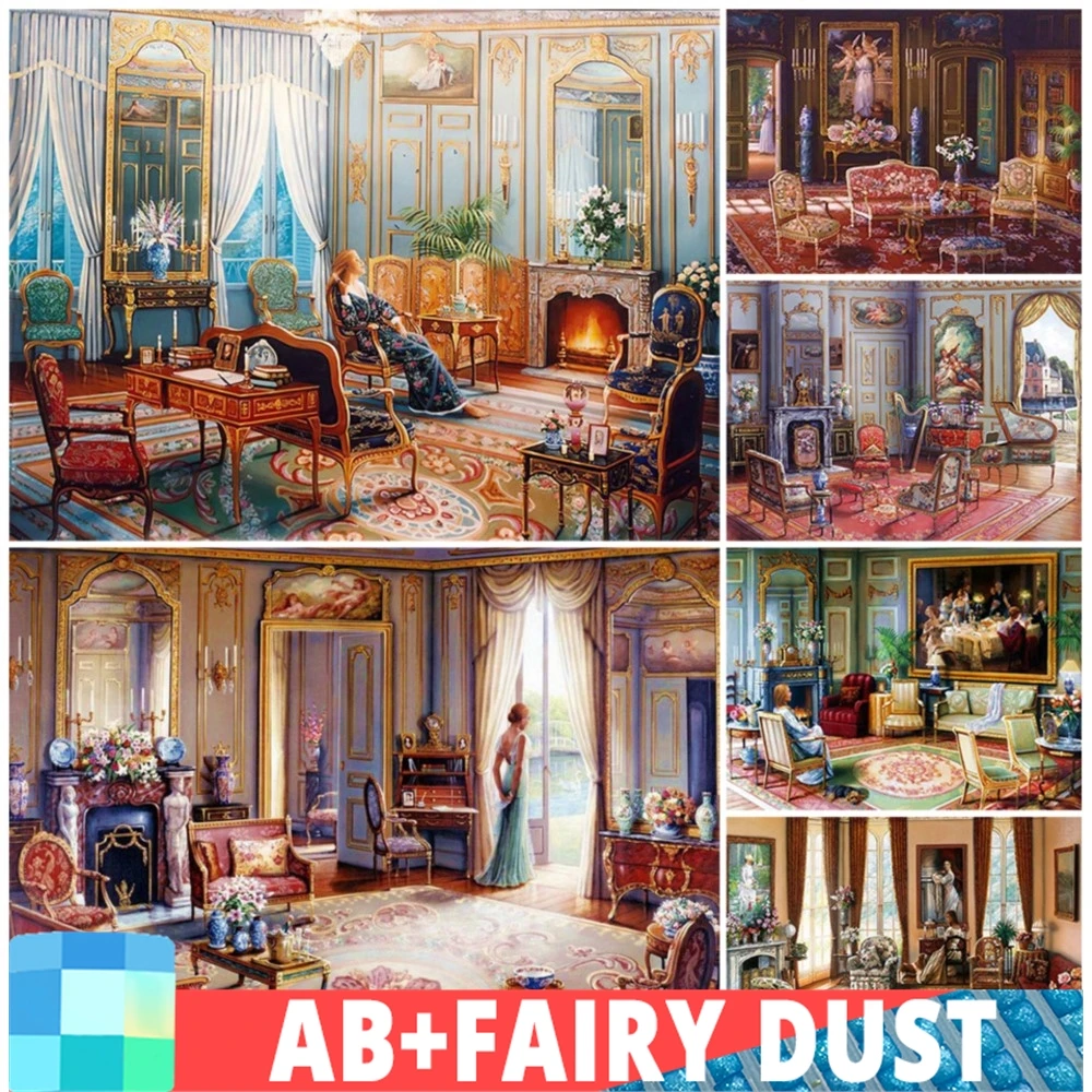 AB Fairy Dust Full Diamond Mosaic European Classical Indoor Landscape 5D Painting Embroidery House Creative Hobbies Decor Art