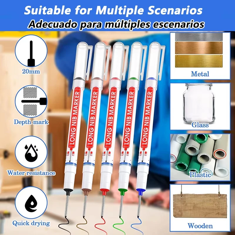 3-100Pcs 20mm Deep Hole Long Nib Markers, Waterproof Long Head Pens for Metal, Bathroom, Woodworking & Decor