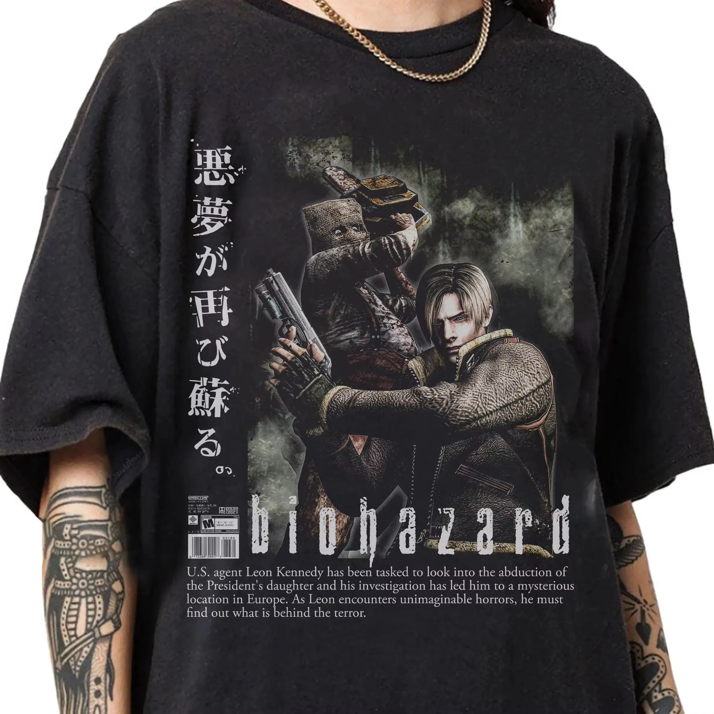 Biohazard Resident Evil Leon Kennedy Chainsaw Man Acid Wash Oversized Cotton T Shirt 2026 Horror Game Graphic Tee for Men Women