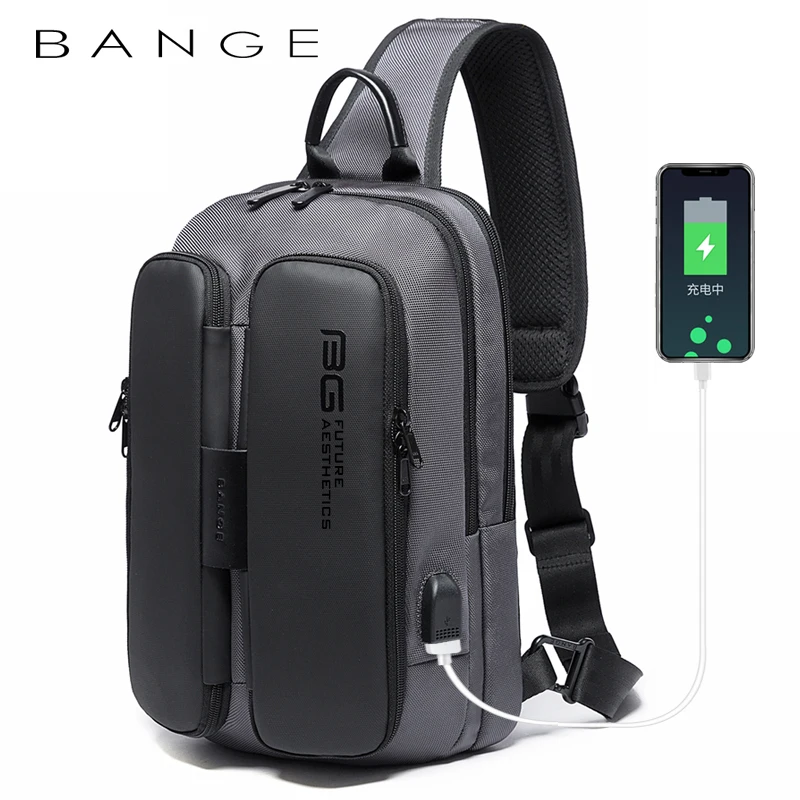 BANGE New Stylish And Trendy Leisure Outdoor Tech with USB Charging Cool Crossbody Bag and Chest Pack for Men Travel Sling Bag