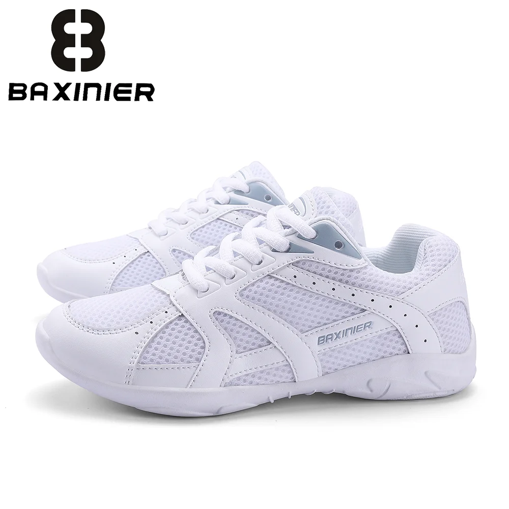 BAXINIER Girls White Cheerleading Shoes Mesh Breathable Training Dance Tennis Shoes Lightweight Youth Cheer Competition Sneakers