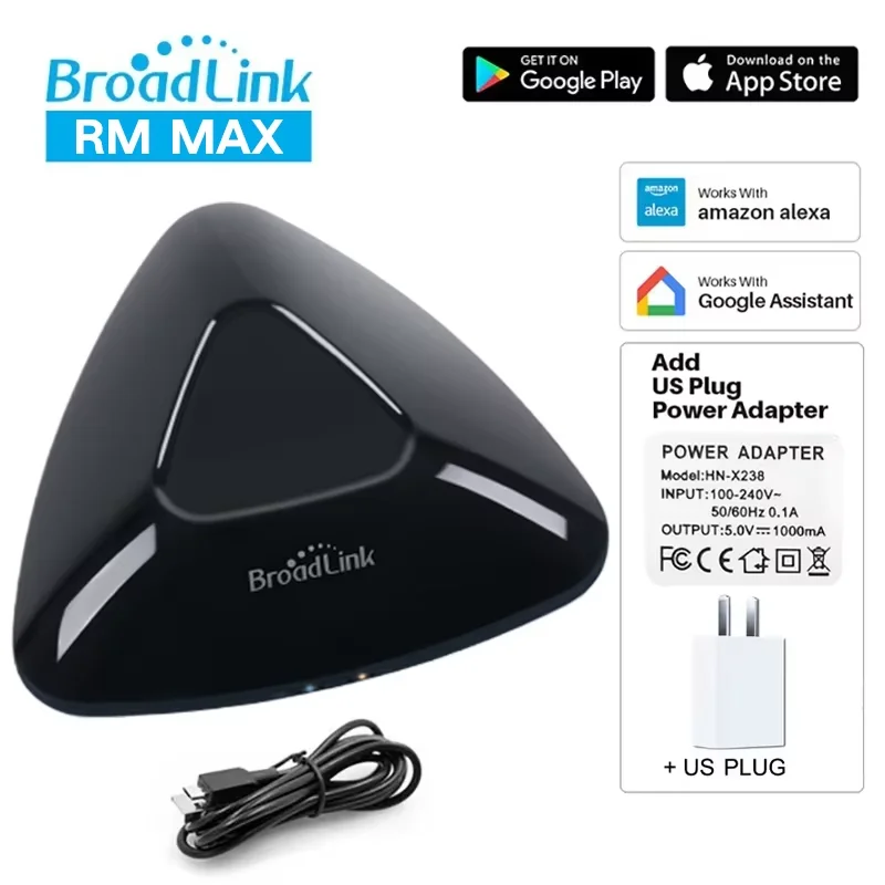 Broadlink Matter RM MAX Smart Home Hub Wi-Fi BLE Universele Afstandsbediening voor IR/RF apparaten, TV, airco, ventilator, jaloezieën, compatibel met HomeKit, Alexa en Google.