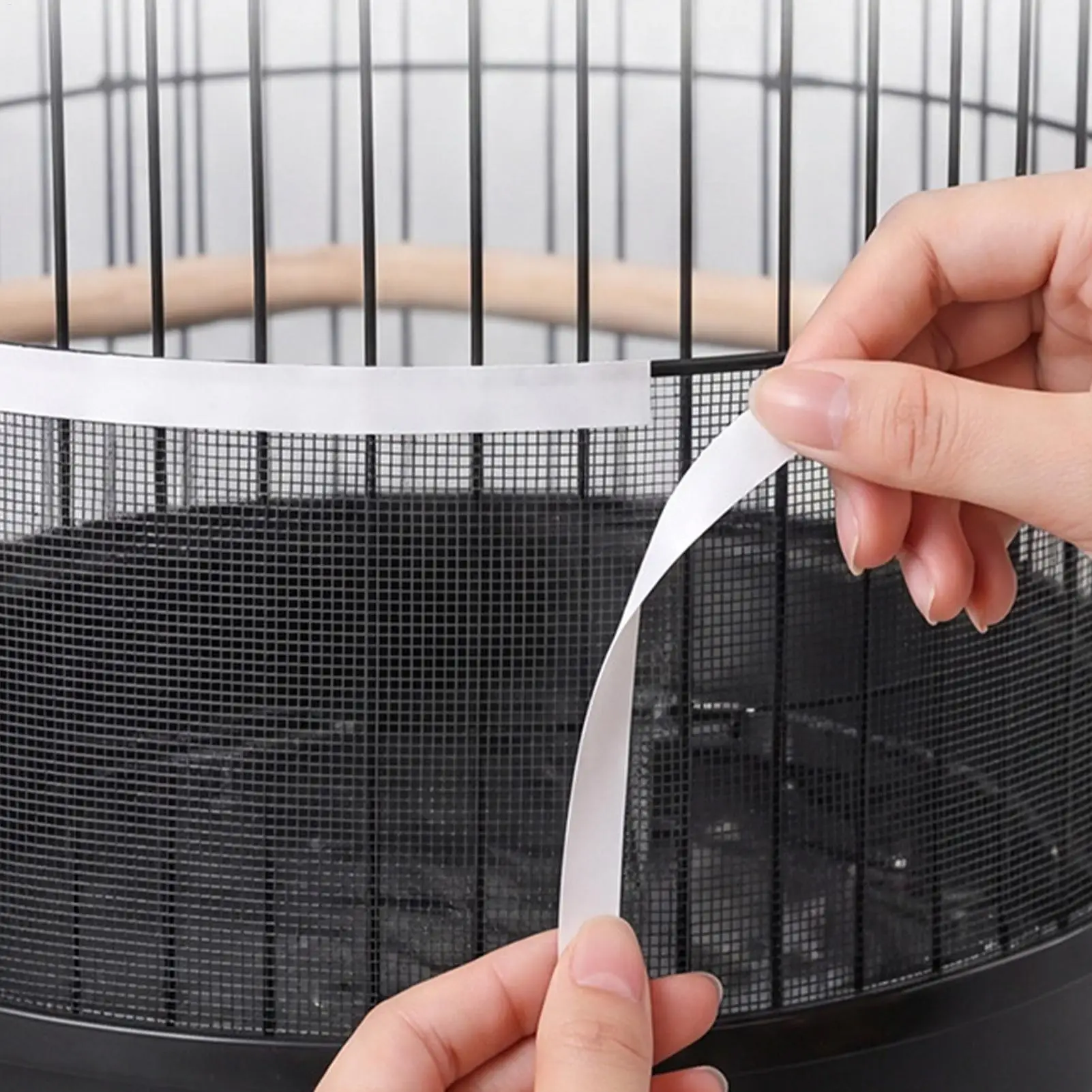Zuschneidbarer Samenspritzschutz für Vogelkäfige, selbstklebender Netzschutz gegen Samenspritzer für runde und quadratische Wellensittichkäfige – Detail 8