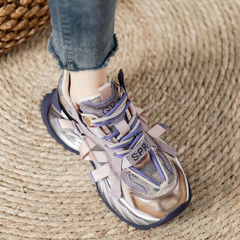 High on Platform Casual Dad Shoes for Women Purple Stylish Y2k Fashion Comfortable and Elegant Korean Walking A H Woman Footwear