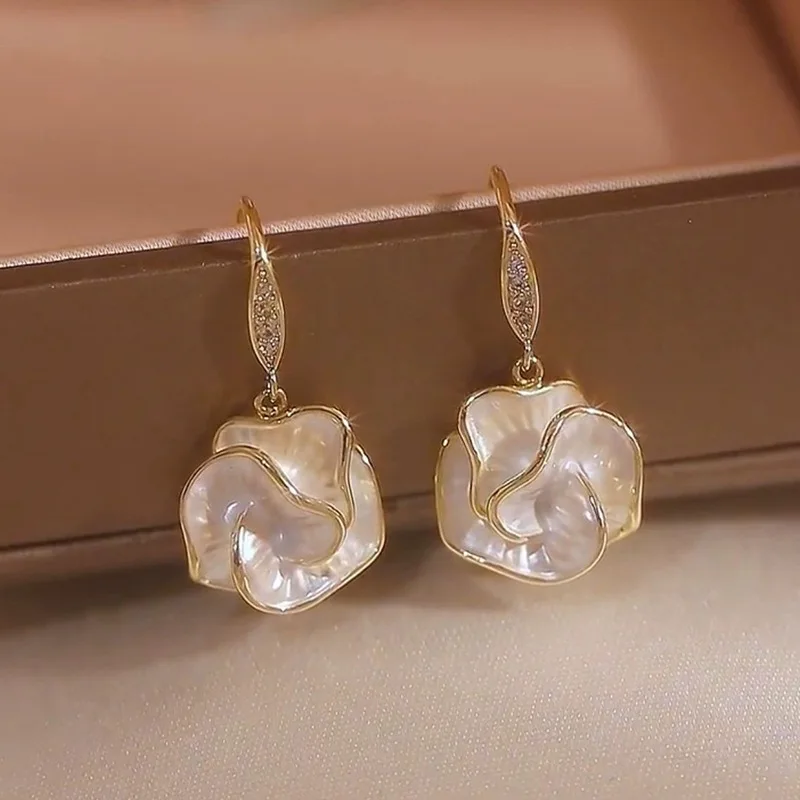 

Real 925 Sterling Silver Zircon Hook Flower Pendant Stud Earrings For Women Cute Fine Jewelry Light Luxury Elegant Accessories