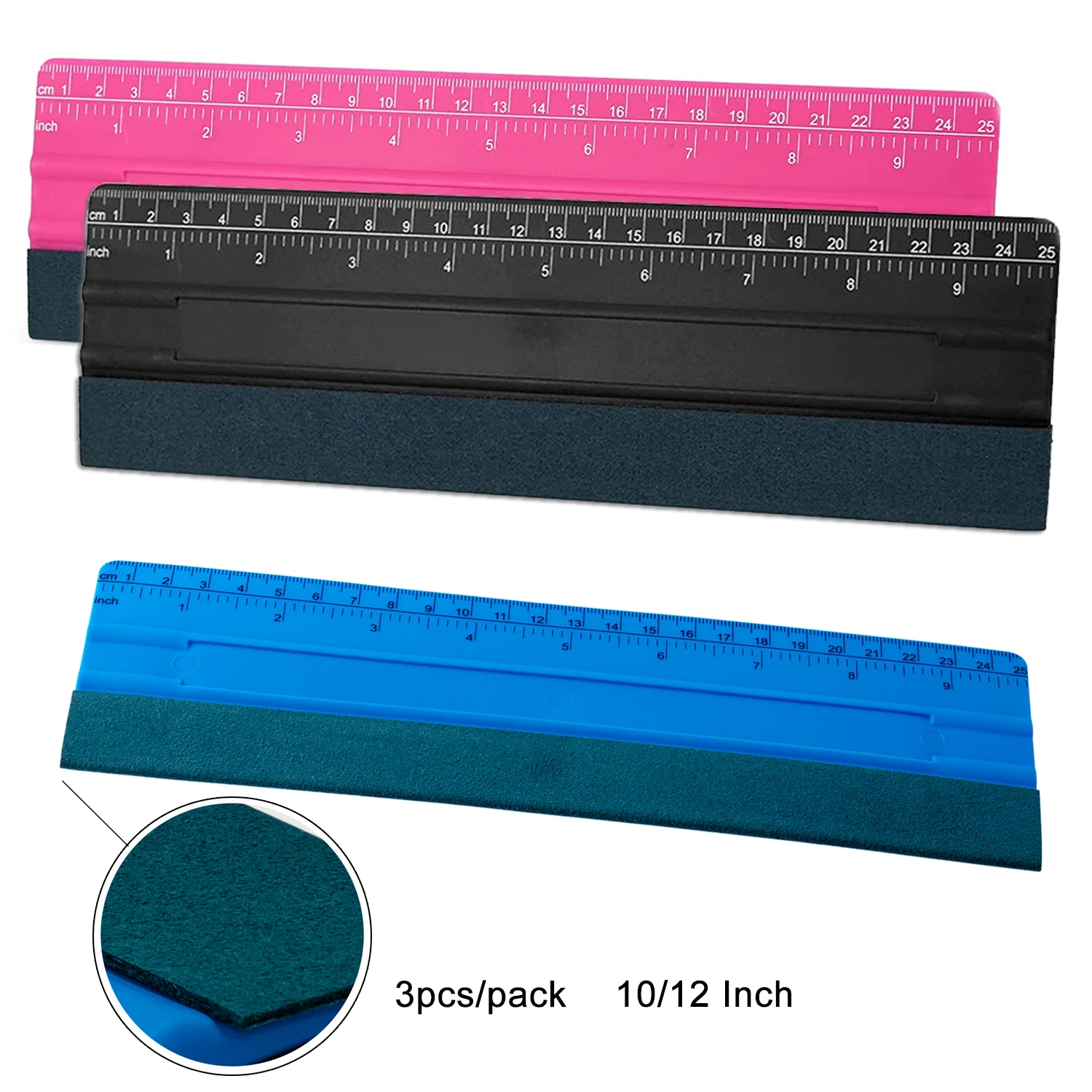 

FOSHIO Carbon Fiber Vinyl Squeegee 3PCS Tool Set Car Protection Tint Film Felt Edge Wrapping Scraper Scale Ruler 10/12 Inch Long