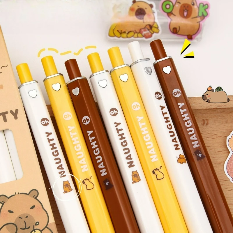 4Pcs Capybara Retractable Gel Pens Set 0.5mm ST Nib Quick‑dry Ink Cute Cartoon Animal Neutral Pen Student Office Stationery Gift