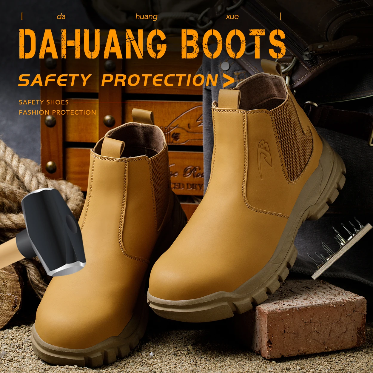 Men Leather Work Boots Indestructible Water-Proof Safety Shoes Men Steel Toe Puncture-Proof Brown Work Sneakers Male Work Shoes