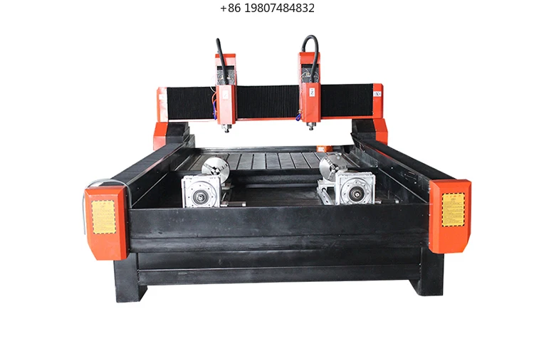 MVIP Double Head 4-Axis CNC Router, High Rigidity Water Cooling Spindle for Tombstone Relief Engraving Marble