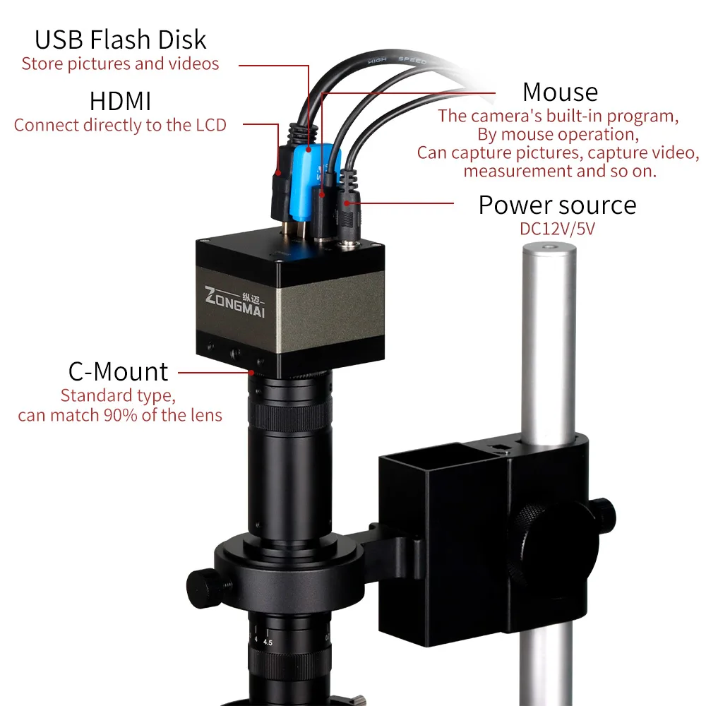 Wielofunkcyjny mikroskop HD FHD z mocowaniem C typu C-C wideo robienie zdjęć kamera przemysłowa pomiarowych do kontroli jakości PCB
