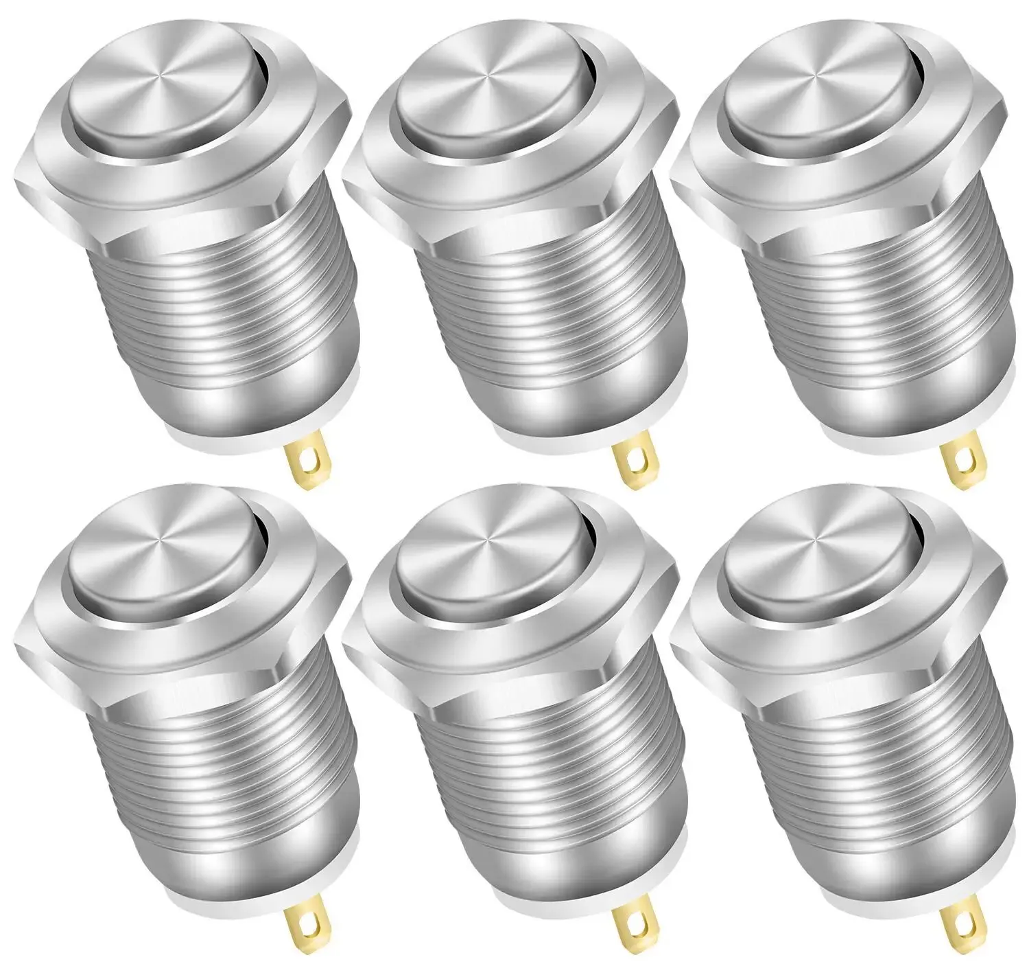 6/12 sztuk 12mm chwilowy przełącznik wciskany 12V wodoodporny przycisk zasilania mały okrągły chromowany metal ze stali nierdzewnej 2pin N/O