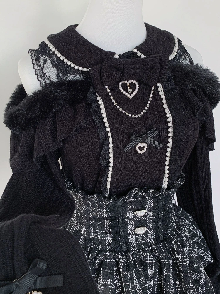 

Японский жемчужный кукольный воротник, милые блузки в стиле Лолиты, женские кружевные лоскутные рубашки в стиле Харадзюку с открытыми плечами, девчачьи трикотажные топы в стиле гранж Jk